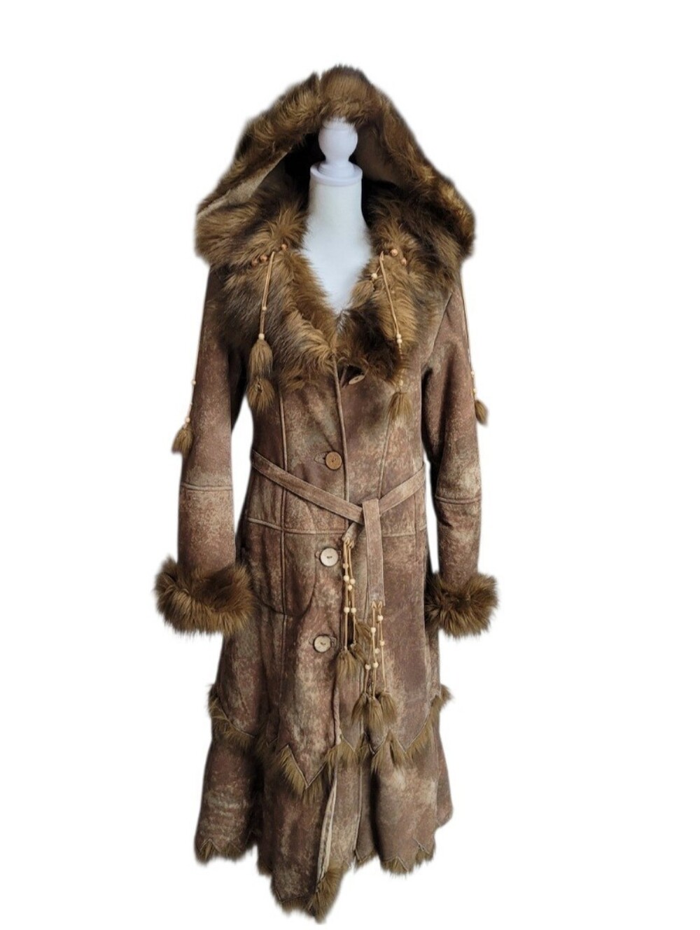 Rare Vintage Wilson Leather Genuine Leather Faux Fur Coat Boho W/Hood Size S - Picture 5 of 15